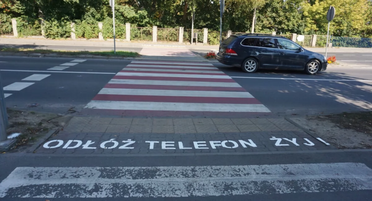 Na początek takie napisy pojawiły się przy przejściu dla pieszych na ulicy Hallera w Mogilnie    fot. Marek Holak