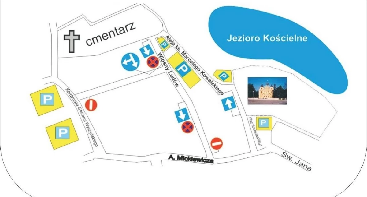 Mapka obrazująca zmianę organizacji ruchu wprowadzona na okres od 31 października do 3 listopada w Trzemesznie
