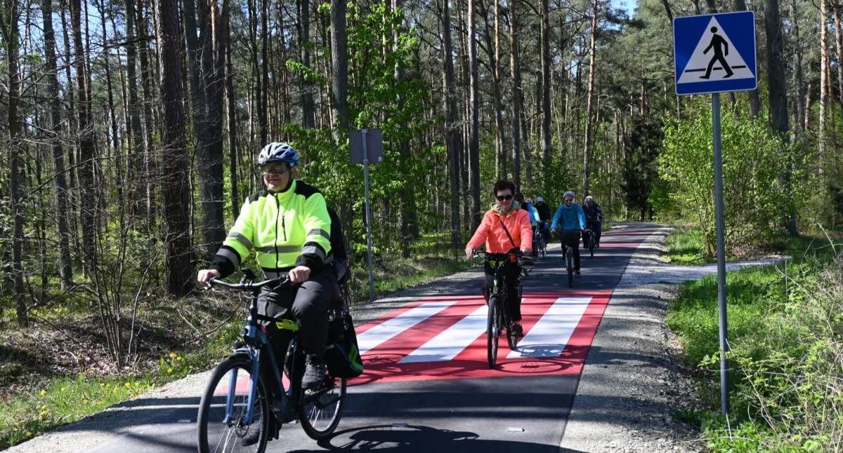 Na drodze odbywa się ruch samochodowy, rowerowy jak również pieszy. Powstałe tam bezpieczne przejścia dla pieszych są imponujące. Do tego postawione zostały znaki drogowe informujące o przejściu dla pieszych fot. Paweł Lachowicz