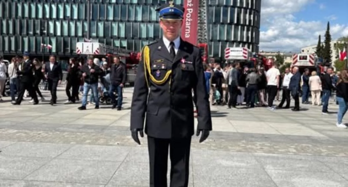Druh Przemysław Jeske jest pierwszym strażakiem w historii strzeleńskiej jednostki, który został awansowany na stopień oficerski fot. nadesłane