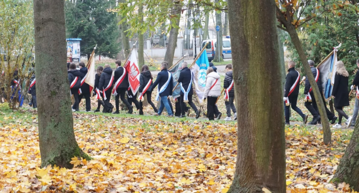 Niepodległościowy przemarsz przez mogileński park   fot. Marek Holak