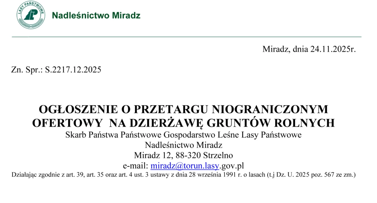 OGŁOSZENIA URZĘDÓW, OGŁOSZENIE PRZETARGU NIEOGRANICZONYM OFERTOWYM DZIERŻAWĘ GRUNTÓW ROLNYCH - zdjęcie, fotografia
