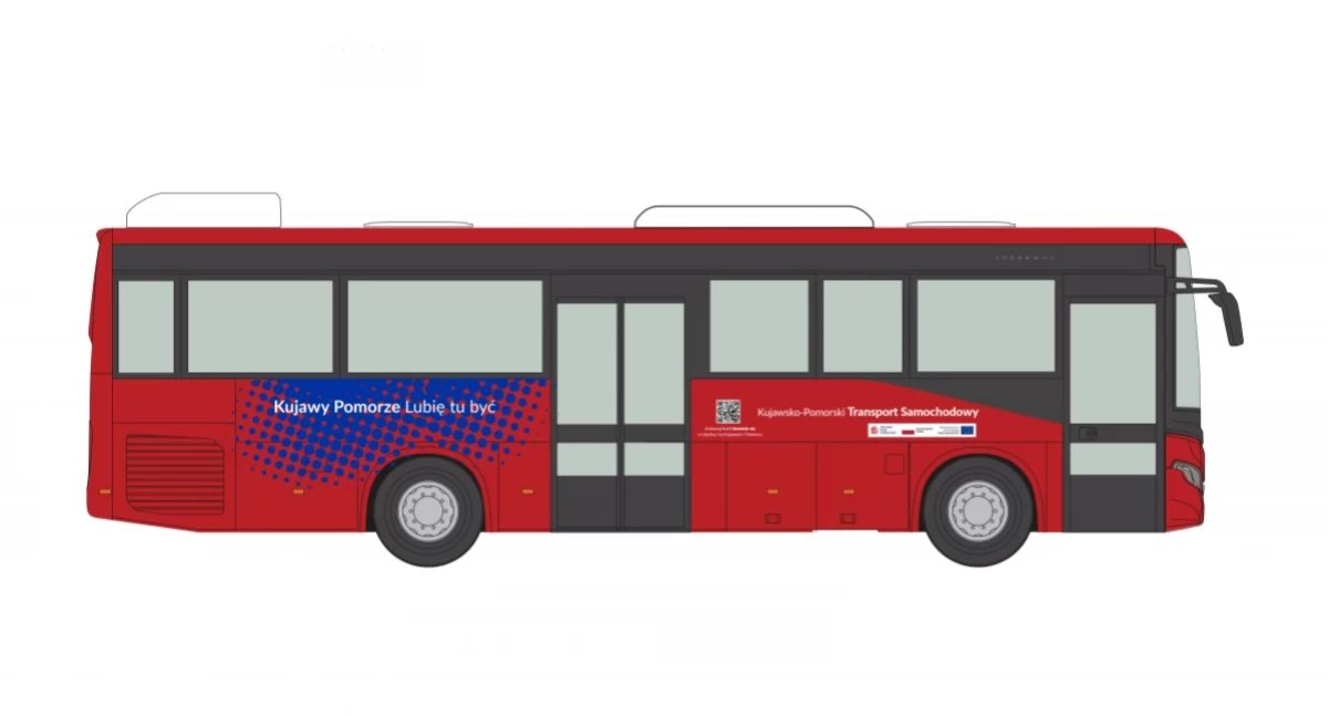 Wizualizacja autobusu hybrydowego, który będzie jeździł także pomiędzy Gnieznem a Bydgoszczą fot. materiały Urzędu Marszałkowskiego w Toruniu