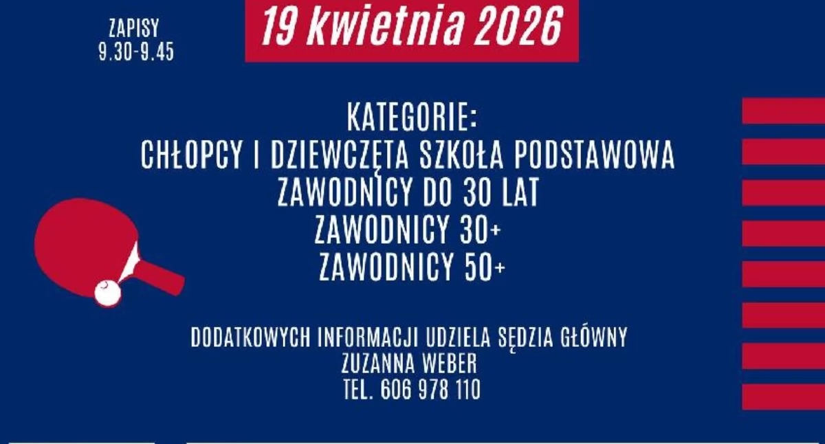 Tenis stołowy, niedzielę kwietnia ostatni turniej Grand tenisie stołowym Trzemesznie - zdjęcie, fotografia