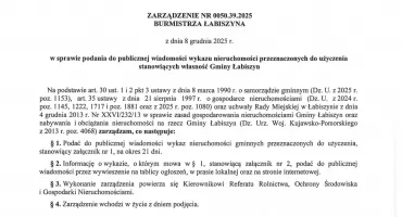 Zarządzenie Nr 0050.39.2025 BURMISTRZA ŁABISZYNA z dnia 08 grudnia 2025 r.