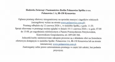 Ogłoszenie Hodowli Zwierząt i Nasiennictwa Roślin Polanowice Spółka z o.o. 