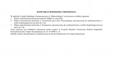 KOMUNIKAT BURMISTRZA TRZEMESZNA
